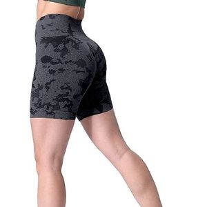 Womens Black Camo Biker Shorts Workout Booty Lifting